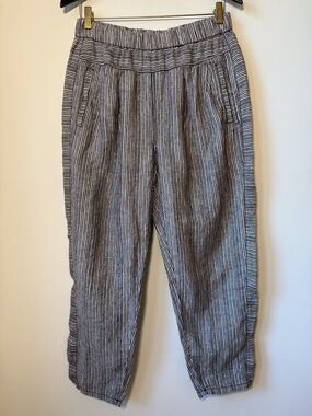 Hei Hei linen pants pull on elastic waist brown white stripe pockets